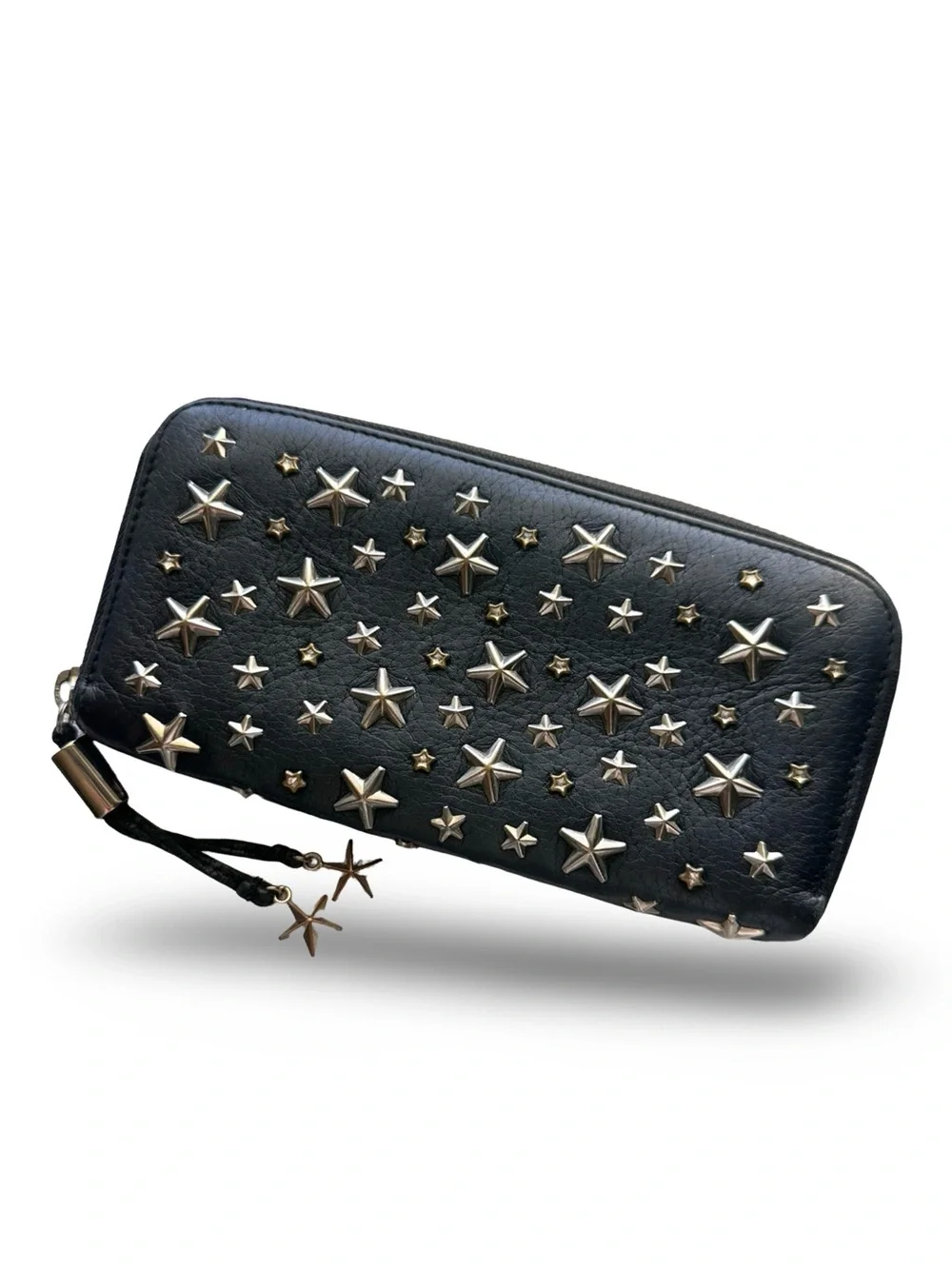 Jimmy Choo Filipa Star-Studded Black Leather Zip-Around Continental Long Wallet